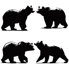 A black and white silhouette illustration of four bears in different poses. The detailed artwork captures their fur texture and movement, ideal for wildlife, nature, and outdoor-themed designs