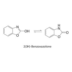 2(3H)-Benzoxazolone skeletal structure.Lactam compound schematic illustration. Simple diagram, chemical formula.