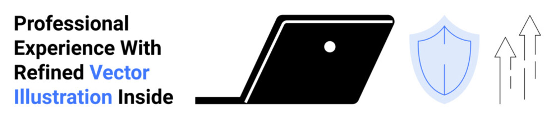 Laptop silhouette next to a shield highlighting cybersecurity, digital growth, and data safety. Ideal for IT services, secure technology, business protection, online security, innovation