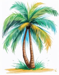 palm tree child like drawing on a white background crayon art whimsical youthful hand drawn cartoon