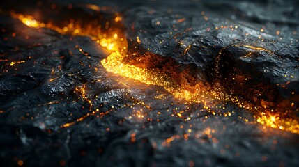 Molten Lava Flowing Dark Rock Surface Glowing Brightly Hot Volcanic Activity Geothermal Energy