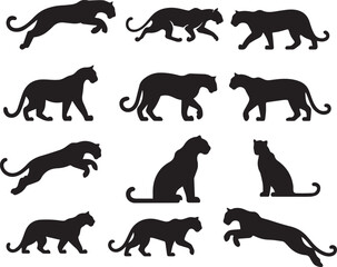 Leopard Silhouettes Vector Set: Dynamic Poses