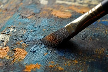 Fototapeta premium An Artistic Brush Lying on a Textured and Colorful Palette
