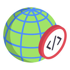 World Wide Web page isometric Concept, Internet Globe with coding sign Vector Icon Design, Software and web development symbol, Computer Programming and Coding stock illustration