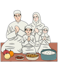 Iftar and suhoor Ramadan praying muslim family 