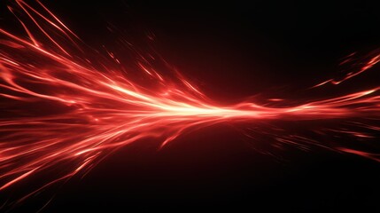 Vibrant red light streaks illuminate the darkness, exhibiting dynamic movement and energy. This captivating display resembles a rush of energy through space
