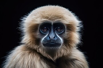 Obraz premium Portrait of a light brown gibbon looking straight into the viewer