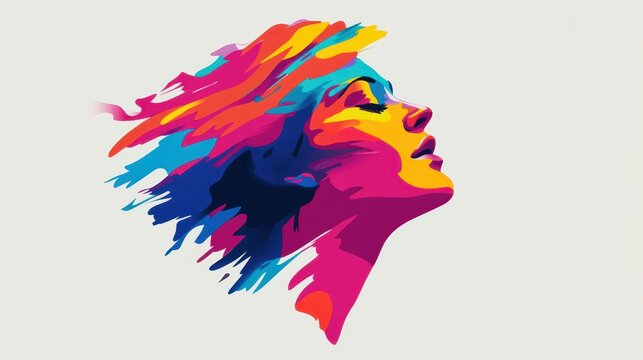 A striking representation of a woman's profile featuring bold colors and dynamic brush strokes that convey emotion and creativity. The artwork embodies modern artistic expression