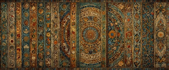 Classic historical mosaic art, transformed into vertical and horizontal banners with rich ornamental details