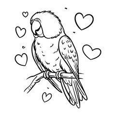 Cute Parrot with Hearts &ndash; Love-Themed Hand-Drawn Illustration