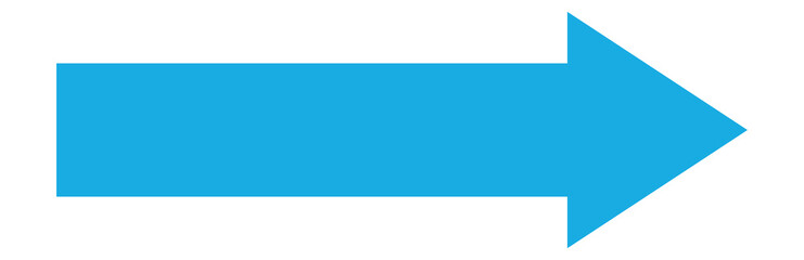 Blue long arrow pointing to the right. Straight long arrow icon, right thin line, blue cursor, horizontal element, thick pointer vector long arrow icon. Bold arrow icon .
