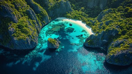 Obraz premium Stunning tropical beach escape el nido aerial photography serene environment vibrant waters
