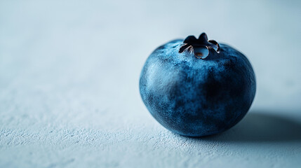 Single, fresh blueberry against a neutral backdrop, showcasing its vibrant color and natural texture.