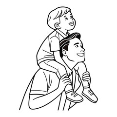 On Happy Father's Day, a father is lifting his child and cuddling him Line art vector design