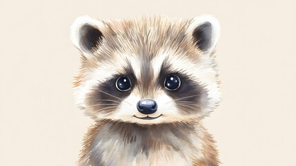 Obraz premium A cute raccoon sticker, simple watercolor clip art 