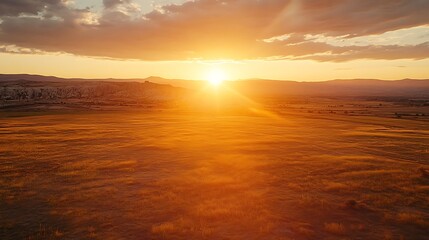 Obraz premium Golden Field Shines Bright Under a Striking Sunset in Rural Landscape