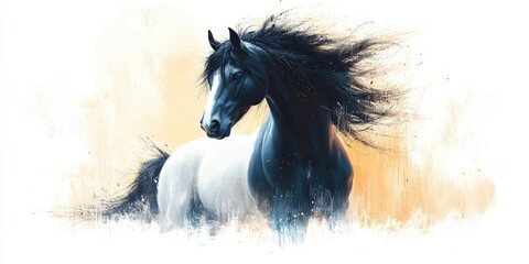 A Majestic Black And White Horse Poses in the Sunlight