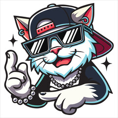 Fototapeta premium hip hop cat vector, Cool Cartoon Cat in Hip Hop Outfit Illustration, Hip Hop style