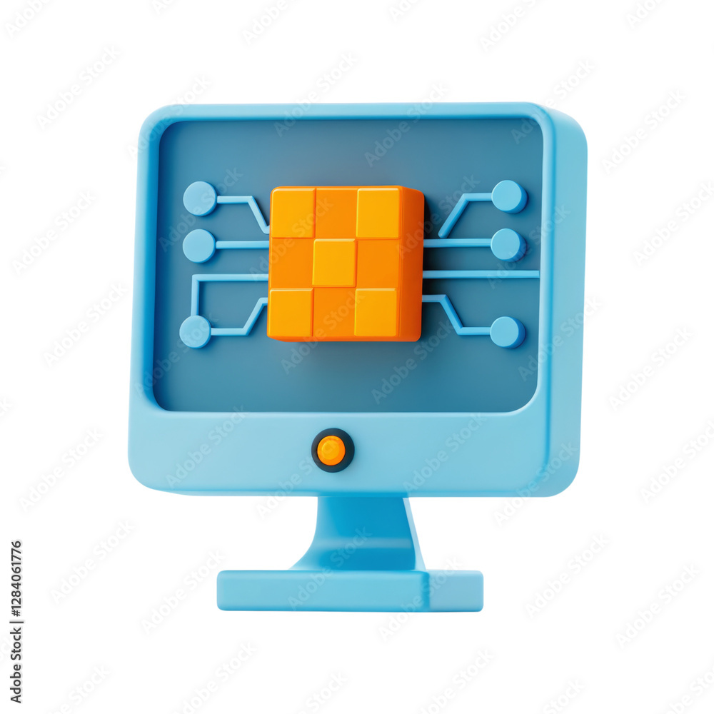 Poster a colorful computer monitor displaying a grid-like design with interconnected lines, emphasizing dig