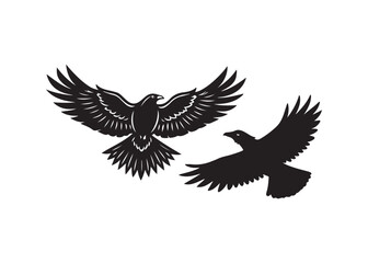 Bird Silhouettes Collection, black silhouettes of wild forest birds. Winter wild animal