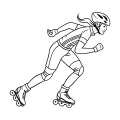 Naklejka premium Young woman skating running line art vector silhouette design