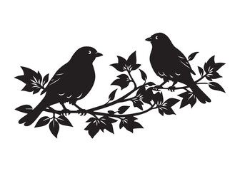 Birds on Branch Silhouette, birds on a branch. black silhouette
