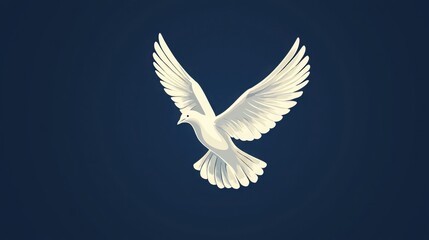 Elegant white dove with olive branch on deep blue background, symbolizing peace, remembrance, and spiritual harmony, ideal for memorial, condolence, and sympathy visuals