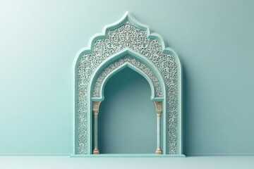 Fototapeta premium Elegant turquoise architectural archway with intricate arabesque design detail