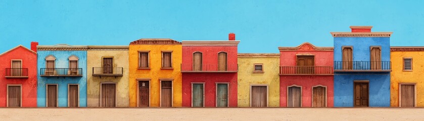 Obraz premium Vibrant colorful houses in a sunny landscape.