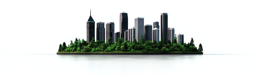 Fototapeta premium Modern city skyline over lush greenery.