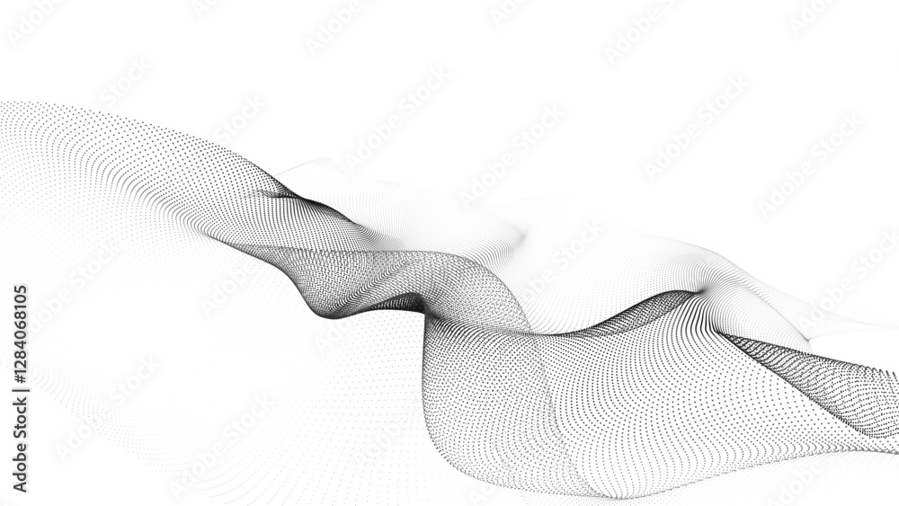 Wall mural abstract futuristic wave of black dots moving on a white background. big data. 3d rendering