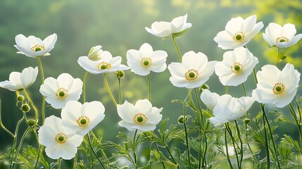 Delicate White Flowers Blooming in a Summer Garden AI Generated