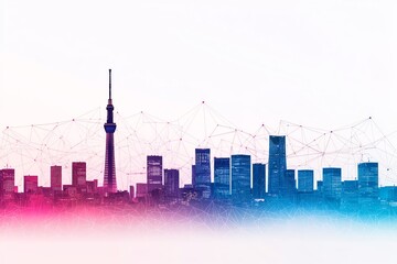 Abstract skyline with vibrant color patterns.