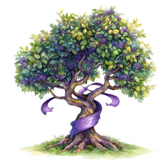 Enchanting purple ribbon tree watercolor painting nature art fantasy botanical illustration