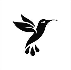 black hummingbird silhouette with artistic modern design on white background