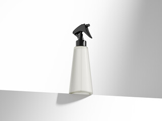 Translucent trigger spray bottle mockup, clear PET plastic sprayer packaging, liquid atomizer Tapered bottle mockup, cosmetic conical bottle with sprayer pump, cone-shaped liquid container mockup