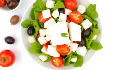 Top View A Greek Salad Feta Cheese