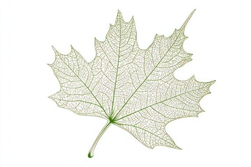 Skeletonized maple leaf, isolated, white background, nature detail, design element