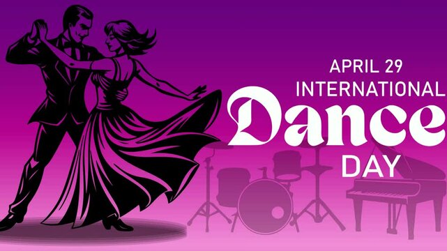 International Dance Day Vector Illustration with tango dancing couple on purple background.