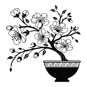 Cherry Blossoms with tob silhouette vector art design
