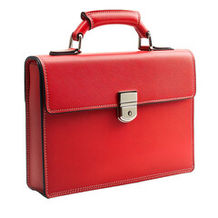 A red leather briefcase with a handle and silver clasp.