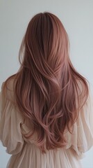 Naklejka premium Long Layered Hair With Pink Highlights Flowing Down The Back Of A Woman In Light Top