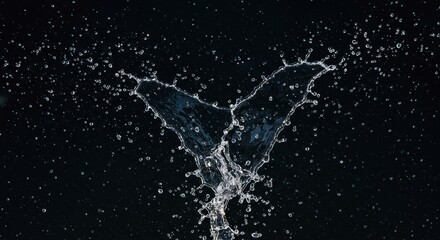 Dramatic Water Splash Against Dark Background High Speed Photography Perfect For Abstract Nature Concepts. Clear Water Glistening Under Studio Lights Showcasing Fluid Dynamics.Aesthetics Of