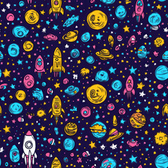 Cartoon Space Pattern Background . seamless pattern. repeating pattern.