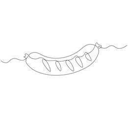 Grilled sausage continuous line. Continuous one line drawing sausage. Grill sausage concept. single line drawing