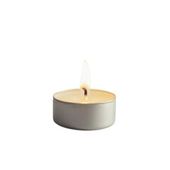 Tiny Tea Light Candle Flickers Isolated on Transparent Background