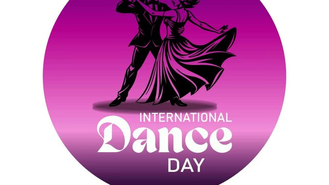 International Dance Day Vector Illustration with tango dancing couple on purple background.