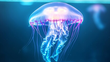 Obraz premium Swimming jellyfish in ocean waters underwater photography marine environment close-up view nature exploration