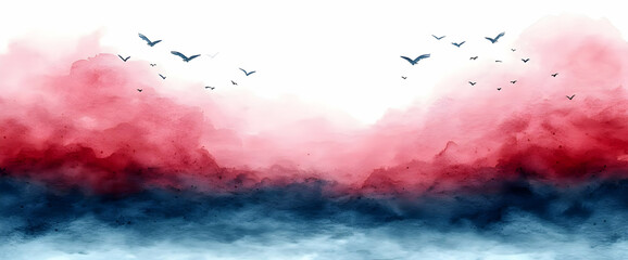 Abstract Watercolor Landscape Sunset View