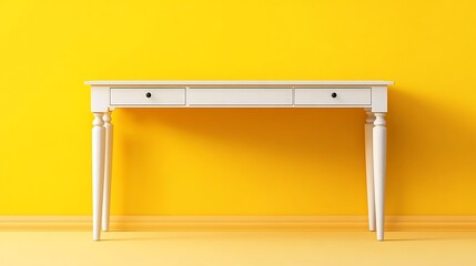 Obraz premium White Console Table Against Sunny Yellow Wall: 3D Render AI Generated